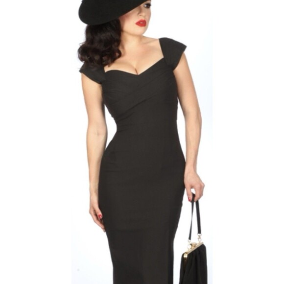 Stop Staring! Black 40’s Inspired Pinup Retro Dress Women’s Size Medium - Picture 2 of 8